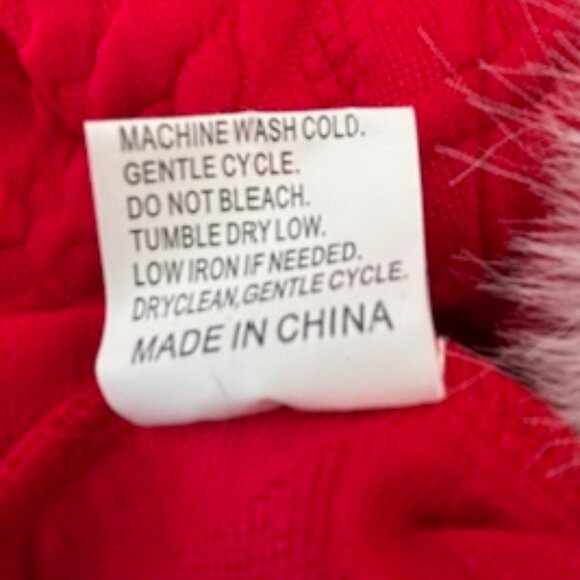 Red Sweater With White Faux Fur Collar and Cuffs, Size Medium - Picture 8 of 8